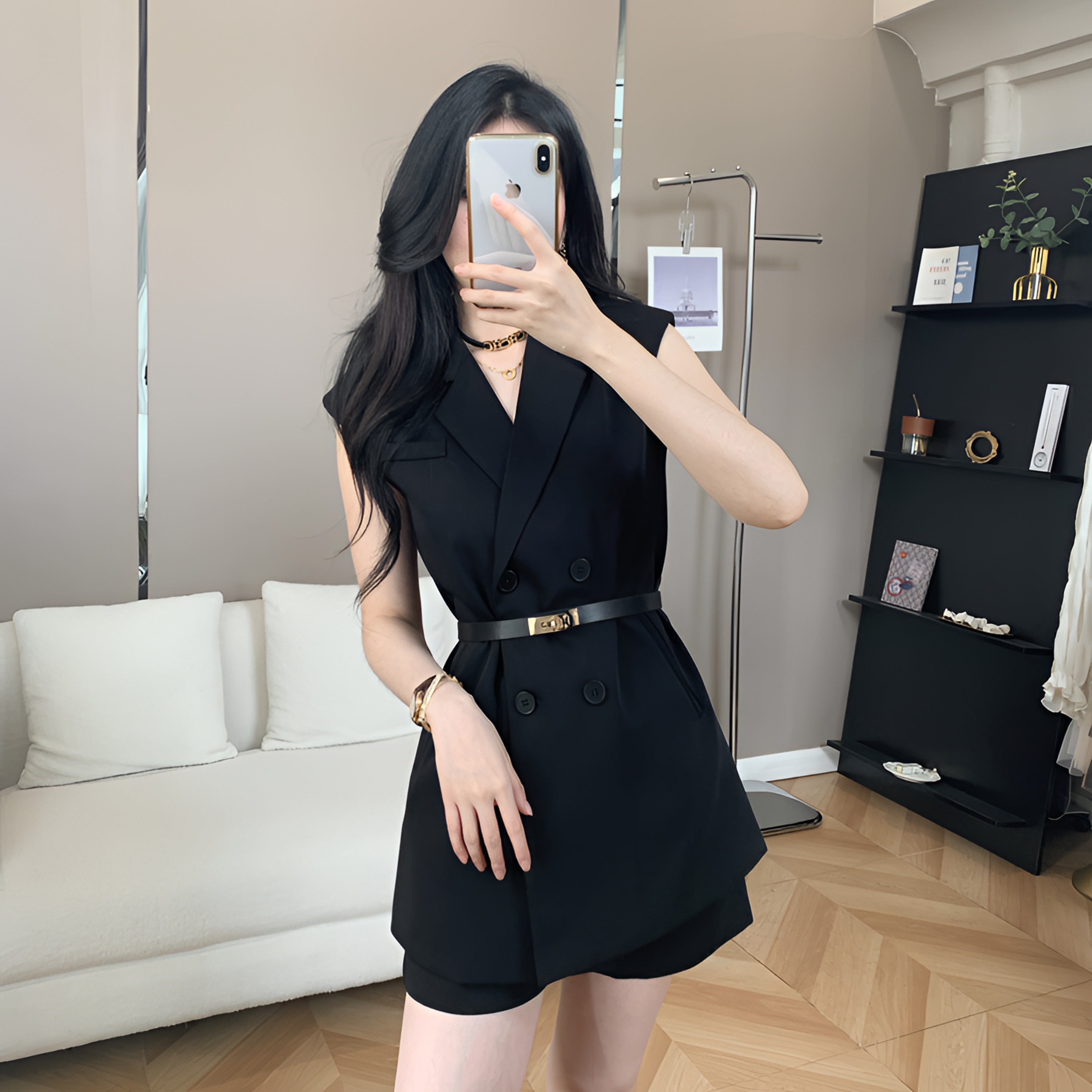 【酒曲豆专属】优雅气质简约休闲无袖西装马甲女高腰显瘦短裤两件套