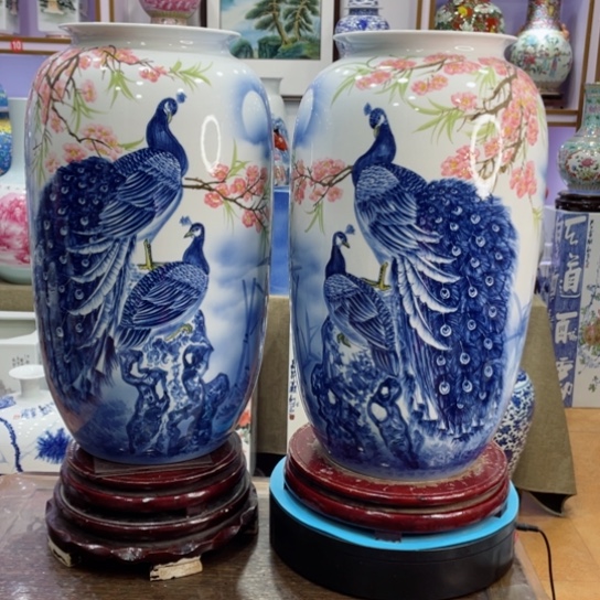 花瓶全手工釉下花鸟冬瓜瓶