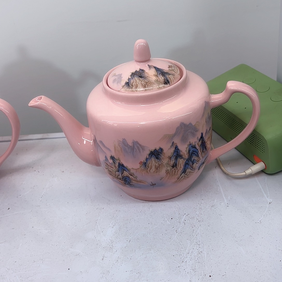壶陶瓷千里江山图两斤侧把壶红稀稀