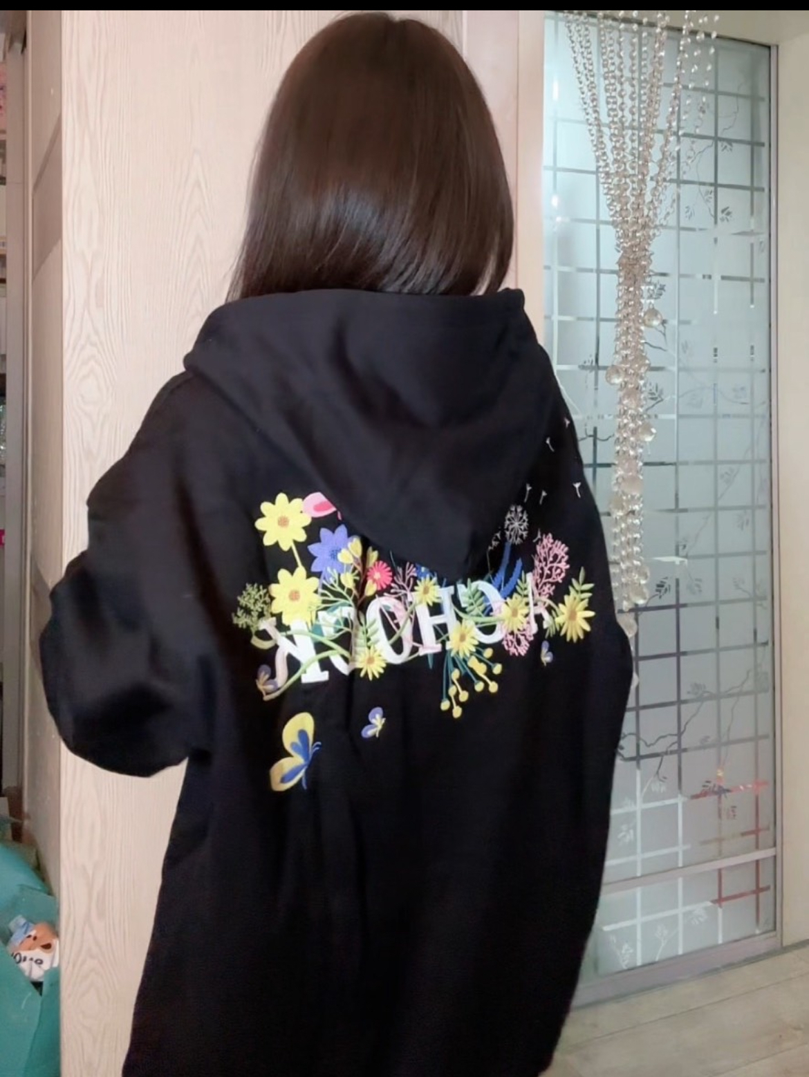 A花卉刺绣拉链开衫外套