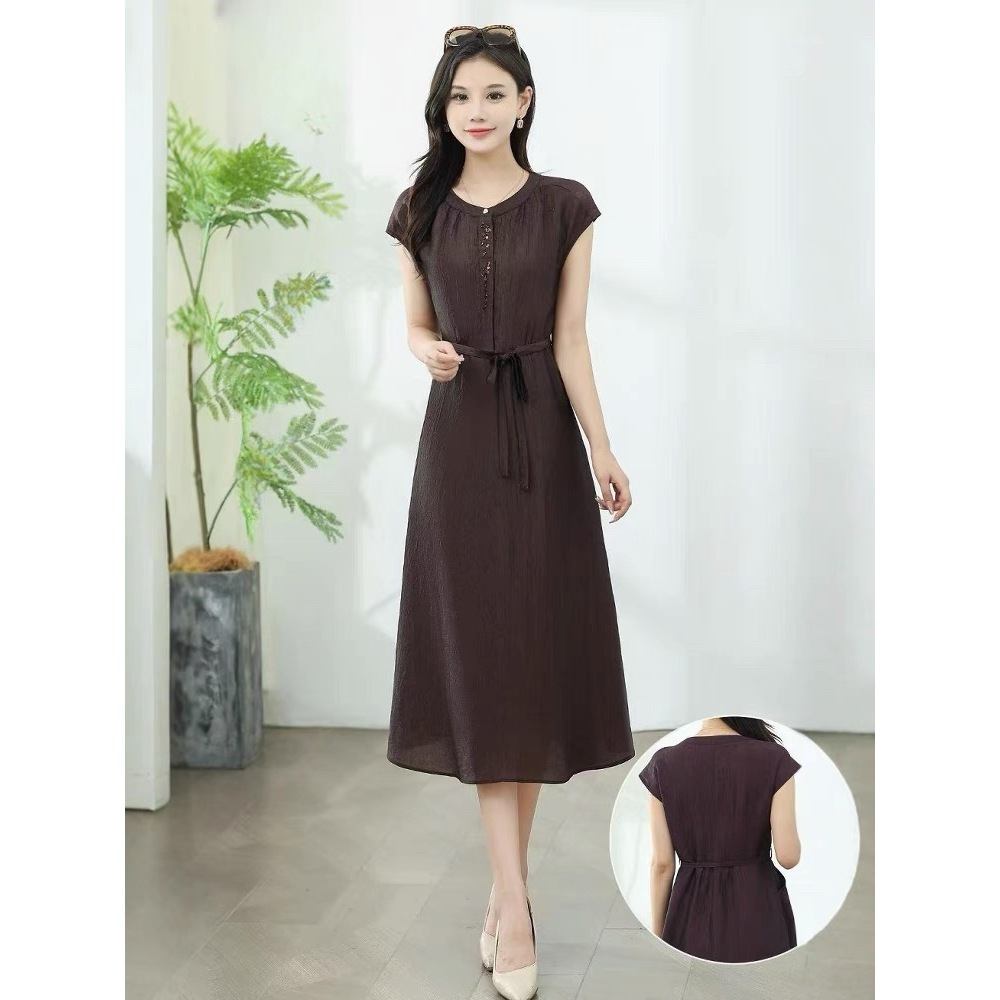 夏季连衣裙夏季收腰中长A字裙气质收腰L407