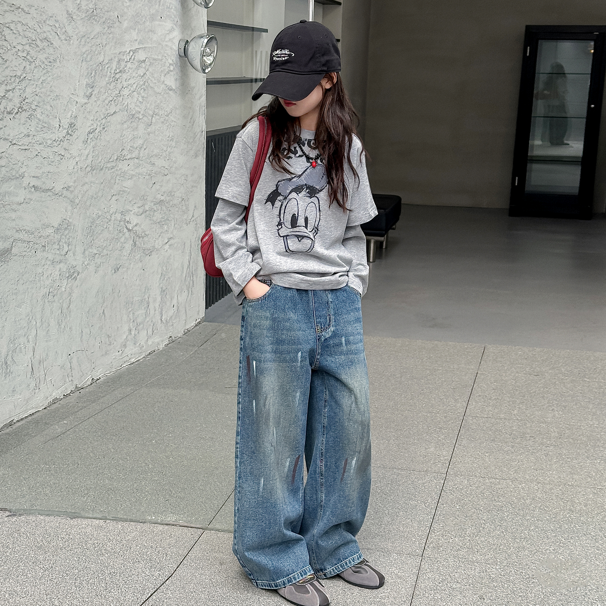 童装女童不掉色牛仔脏脏裤子潮男中大童春秋时髦休闲长裤潮