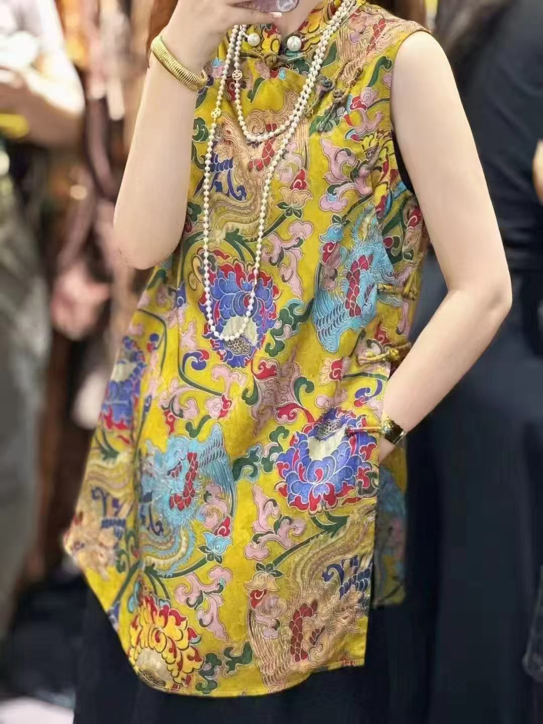 人 丝 香 云 纱侧盘扣国风马甲裙时尚