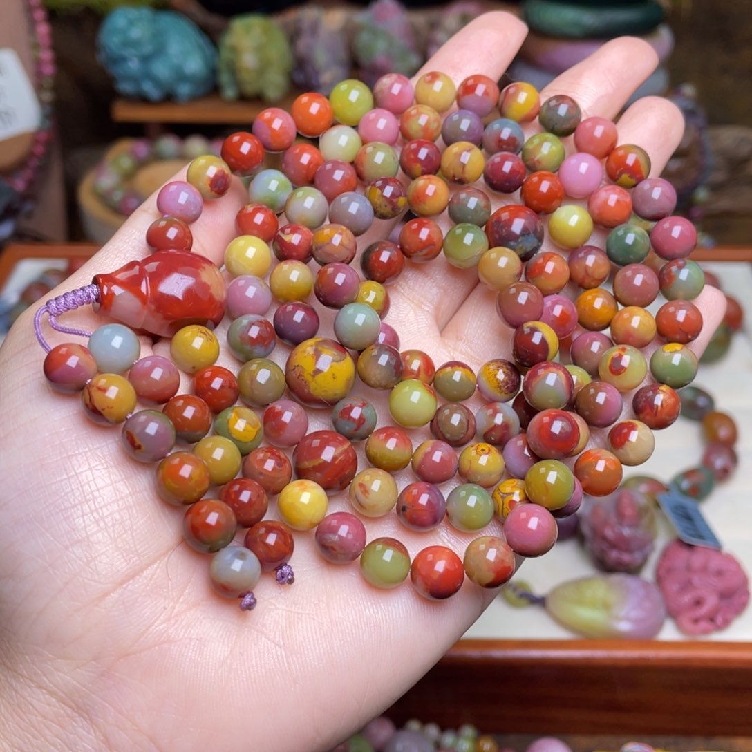 玛瑙/玉髓珠宝半成品未镶嵌张*莎盐源玛瑙油画风包浆多圈