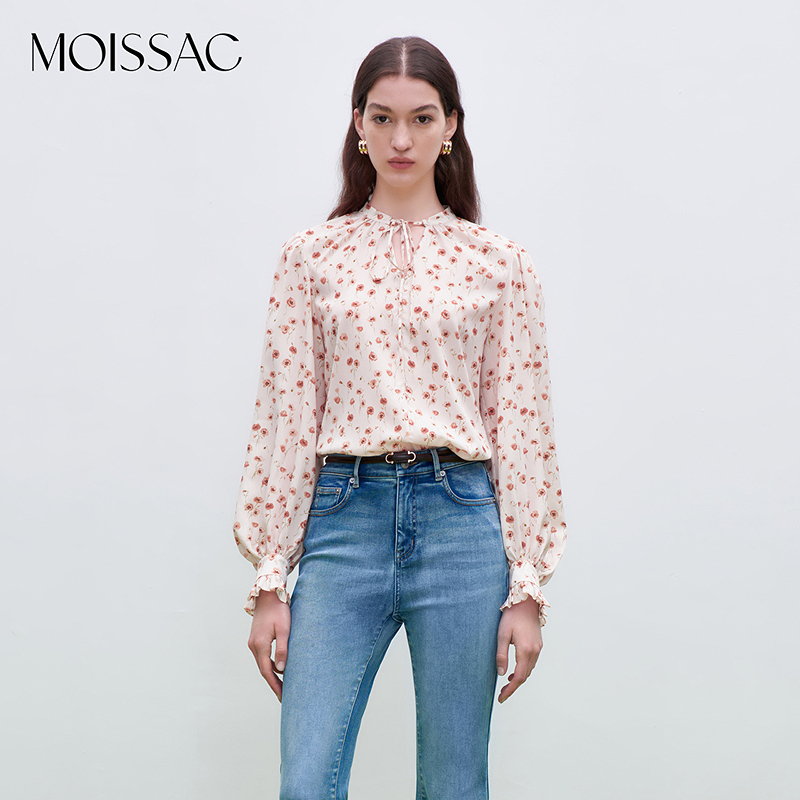【达人专享】MOISSAC/摩萨克 秋法式优雅随性领口飘带碎花衬衫