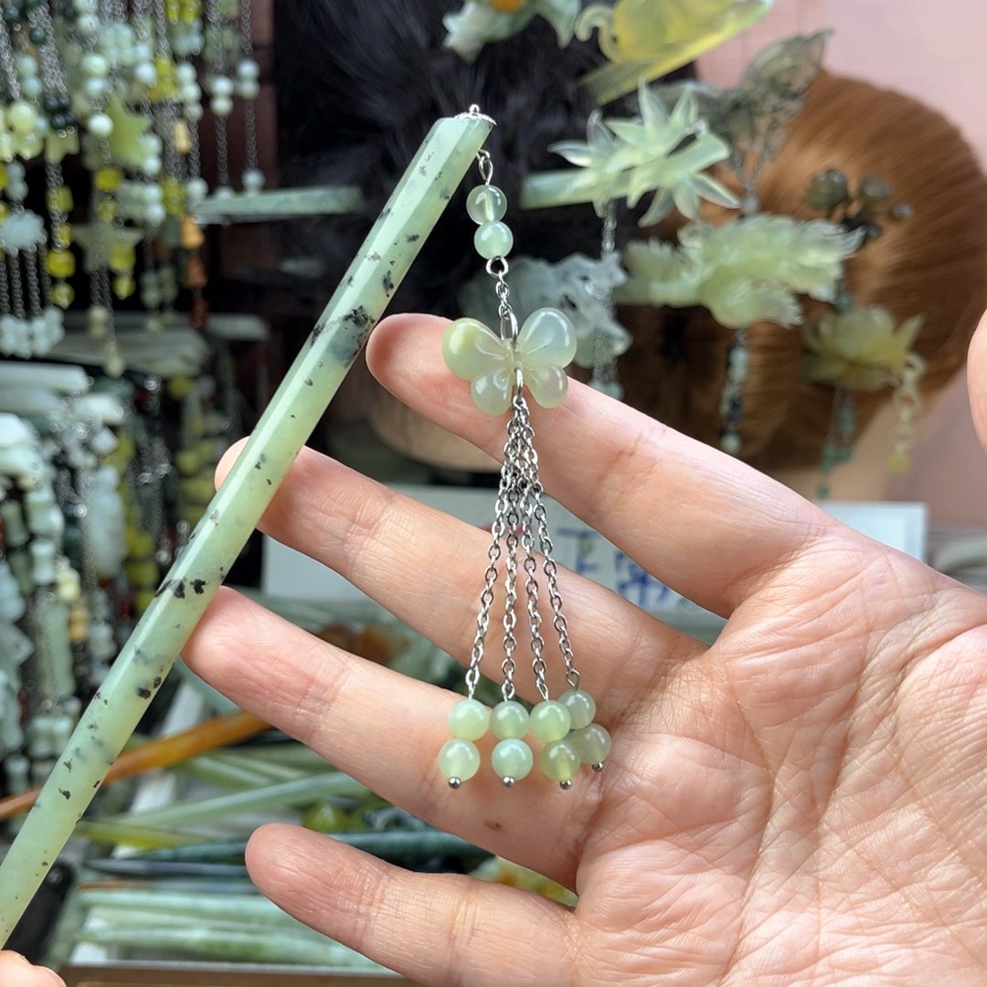 蛇纹石玉发饰未镶嵌长度16.5厘米左右