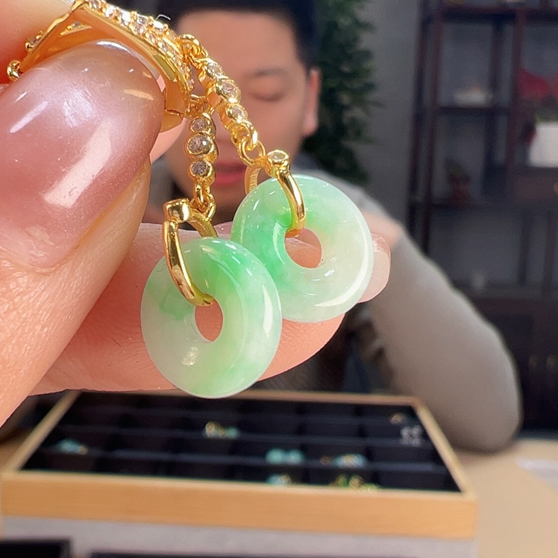 翡翠耳饰银S925镶嵌耳环49