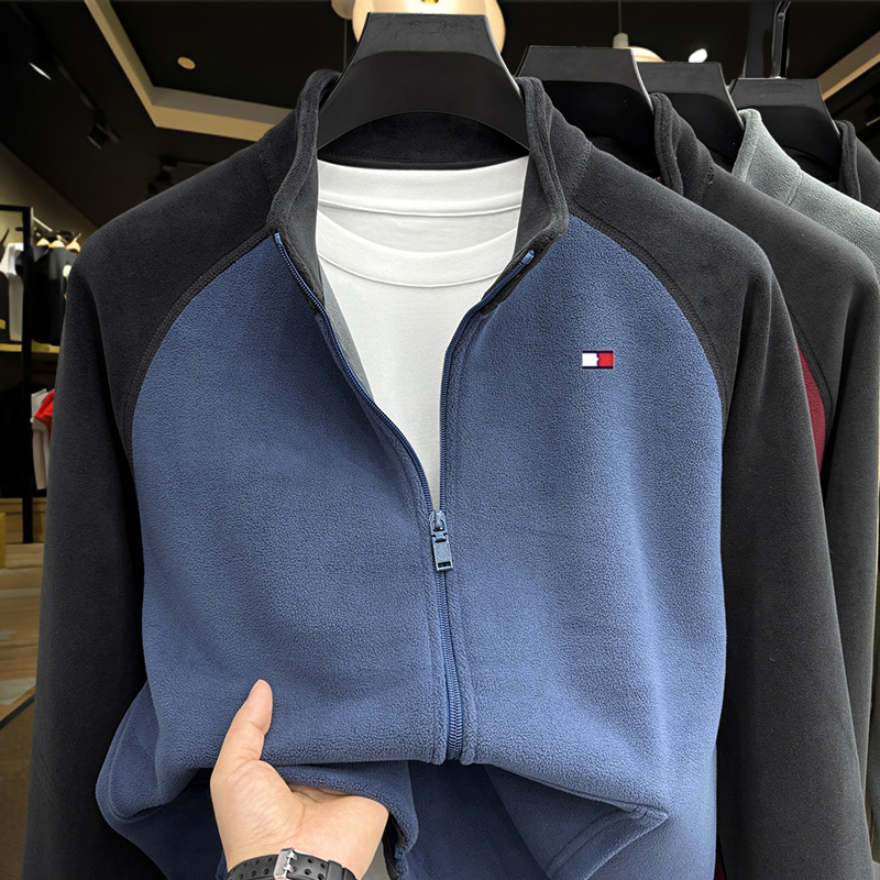 tommy汤米双面摇粒绒外套男秋冬大码冲锋衣内胆加厚抓绒开衫卫衣