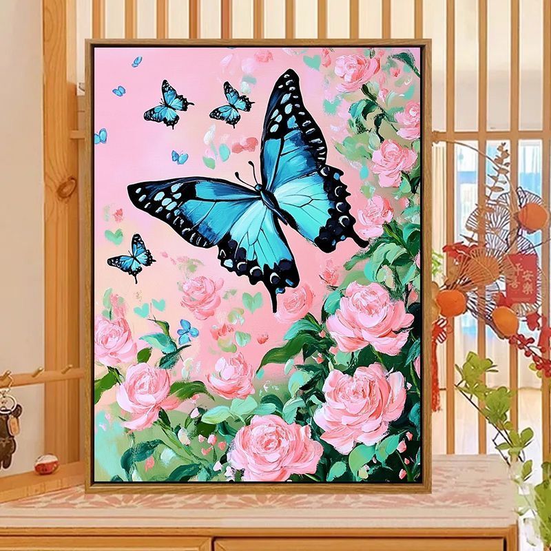 蝴蝶画客厅装饰高级感手工贴钻小件砖石画粘贴绣