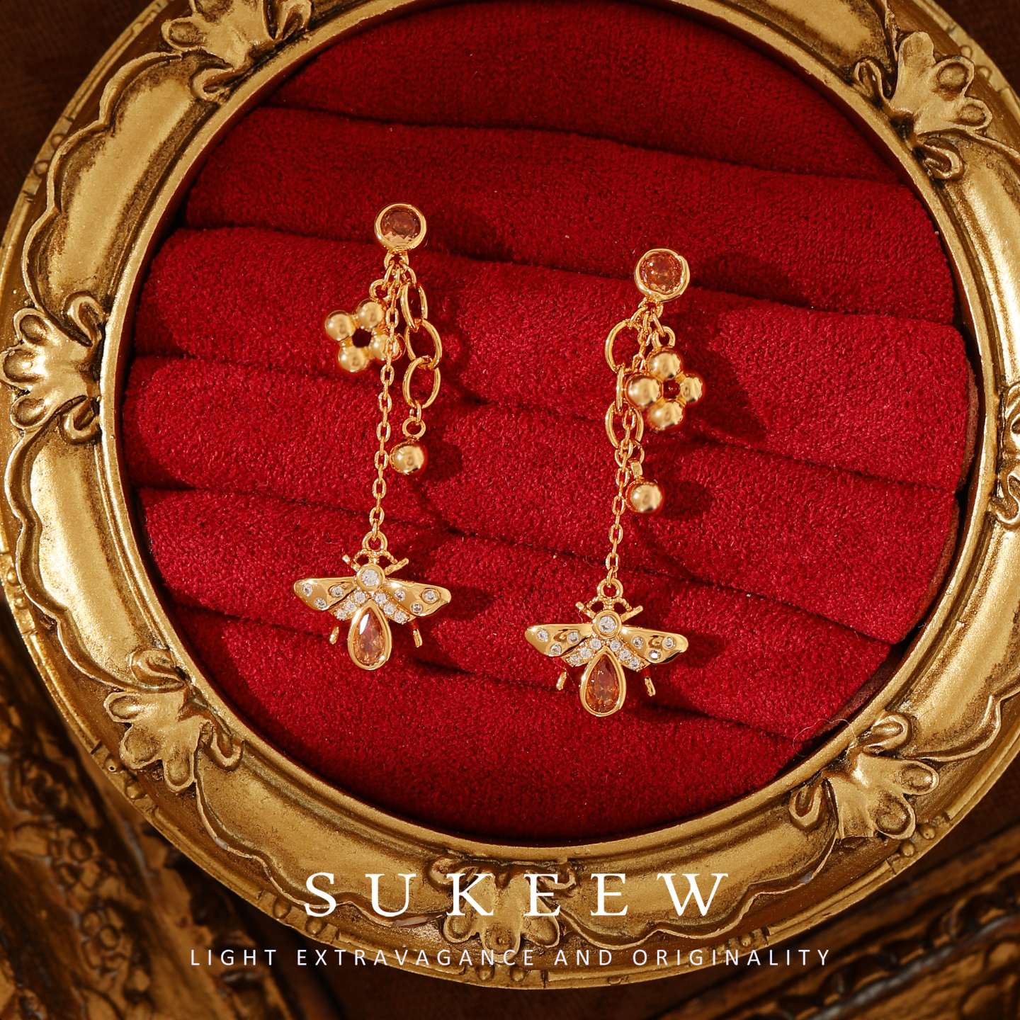 SUKEEW/酥可 镀k金【蜜语】蜜蜂流苏复古耳环299201