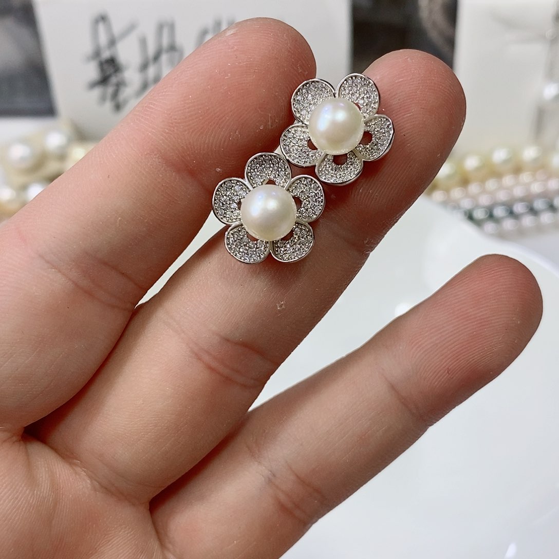 海水珍珠耳饰银S925镶嵌