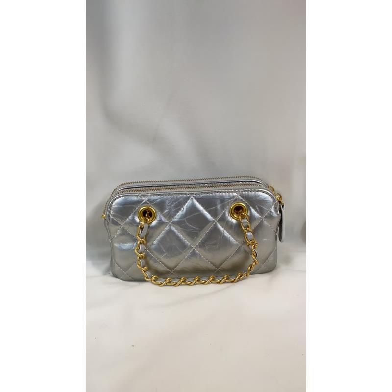 Laugh Queen手工打造真皮女士新款包银色夹子