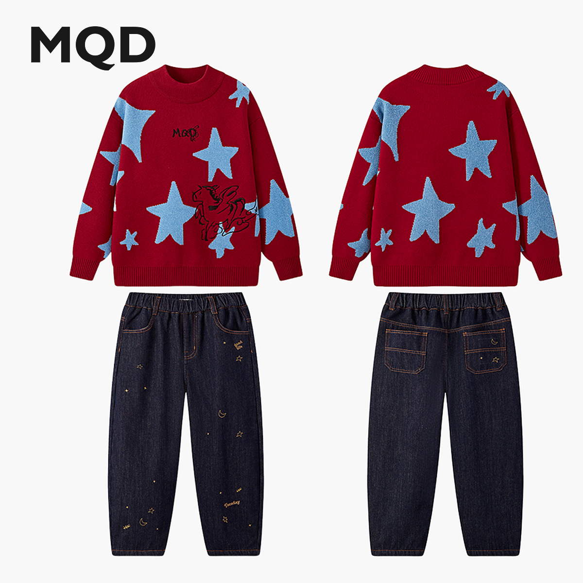 【拜年款】MQD男童25冬新款星星满版半高领氛围感毛衣套装TCW0792
