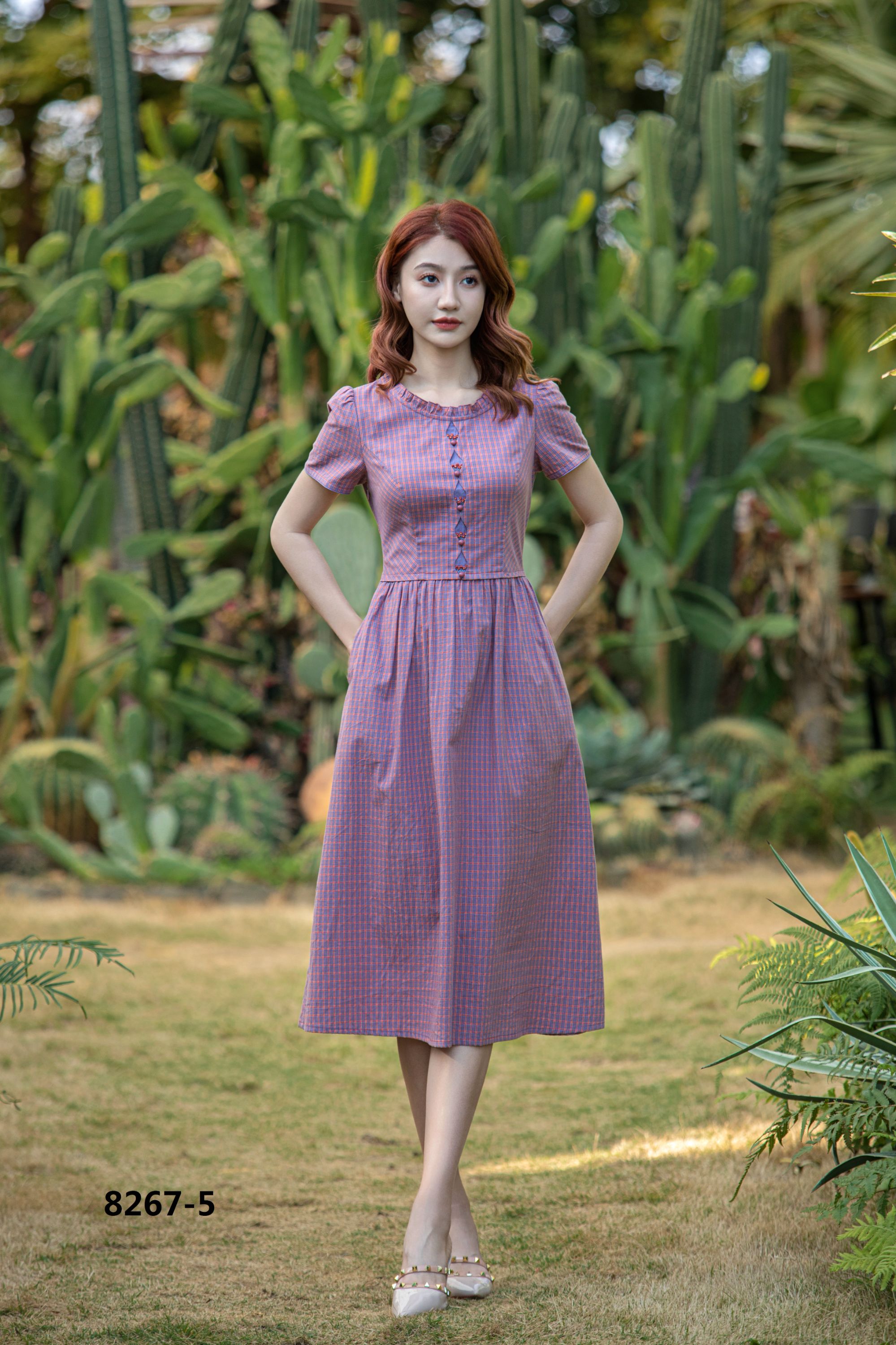 2025夏新款浪漫紫色格子连衣裙