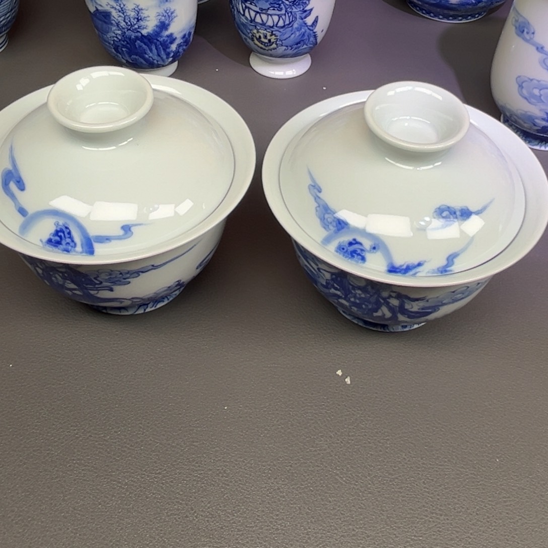 天***轮摆件陶手工手绘对盖碗