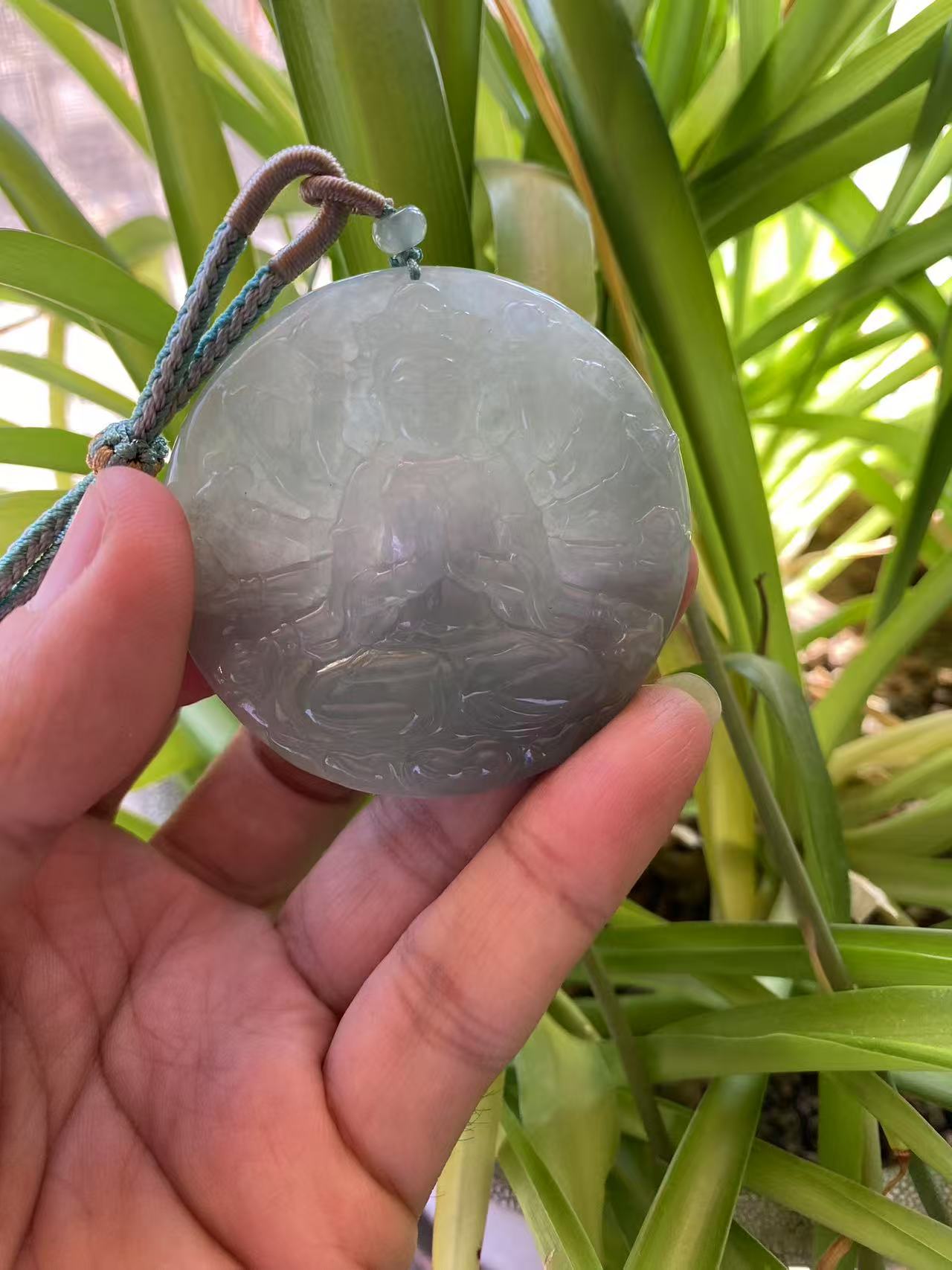 天然翡翠圆牌吊坠缅甸翡翠A货千手观音菩萨冰透仿古通透精雕巧雕