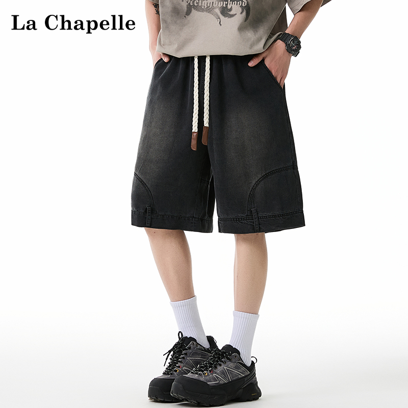 La Chapelle/拉夏贝尔莱赛尔天丝牛仔短裤男士夏季美式直筒休闲裤