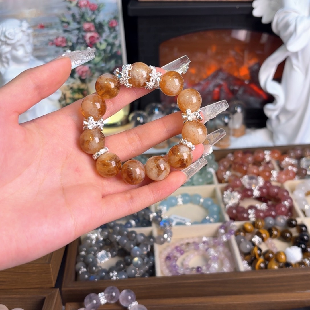 水晶手串18K金镶嵌黄塔晶拍2单