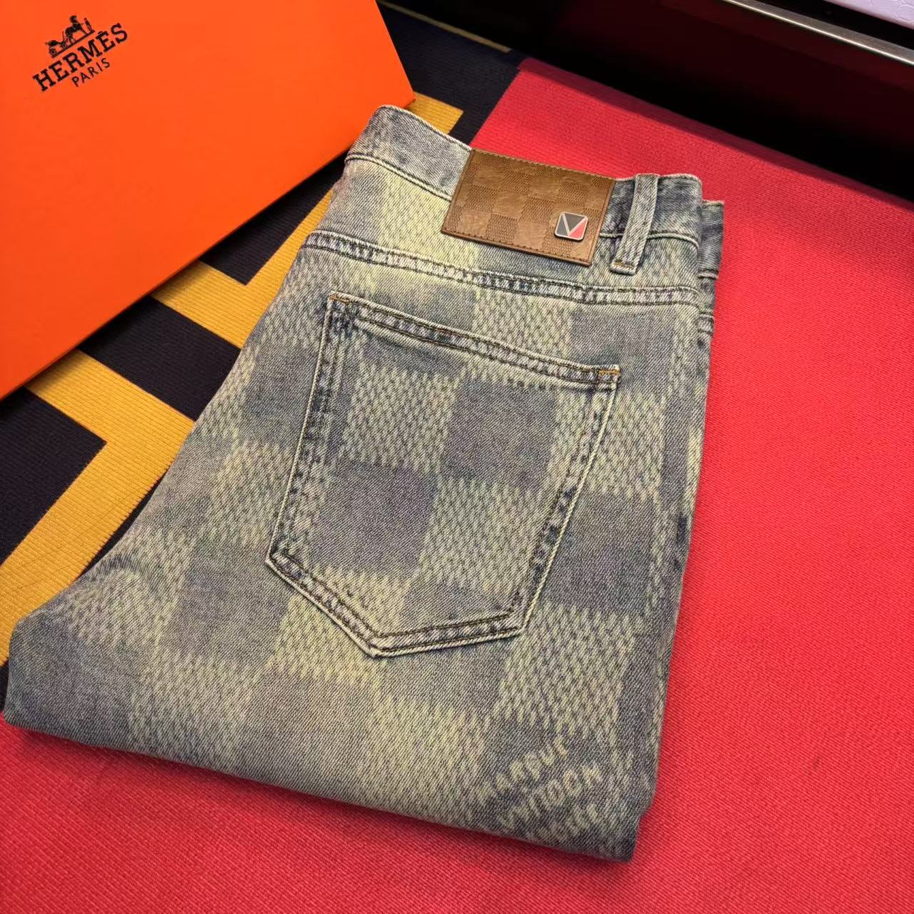 中古棋盘格8811直筒裤春夏新款百搭轻奢潮牌中腰直筒裤洗水牛仔裤