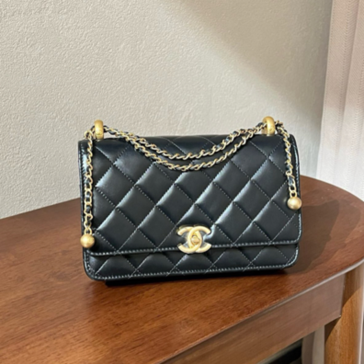 99新 Chanel/香奈儿 24C黑金牛双金珠 woc 单肩斜挎包