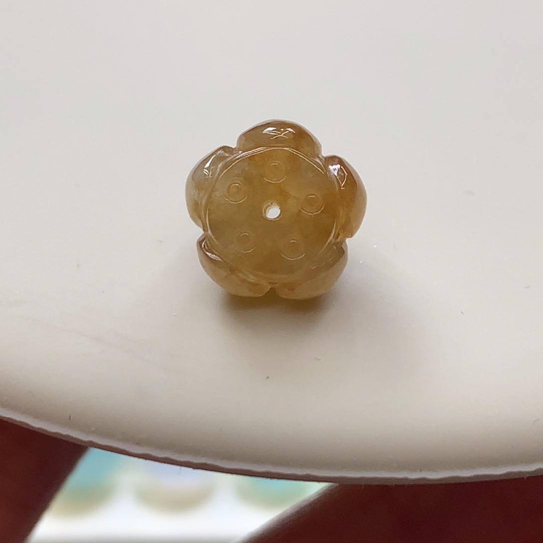 定制翡翠未镶嵌 毛货抛光定制 特色橘红彩莲花珠