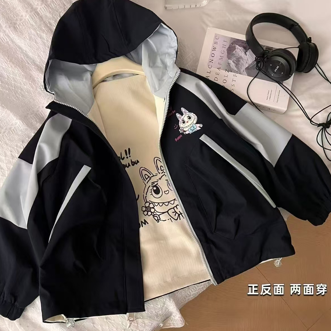 秋款女童双面穿休闲风衣加厚洋气童装外套