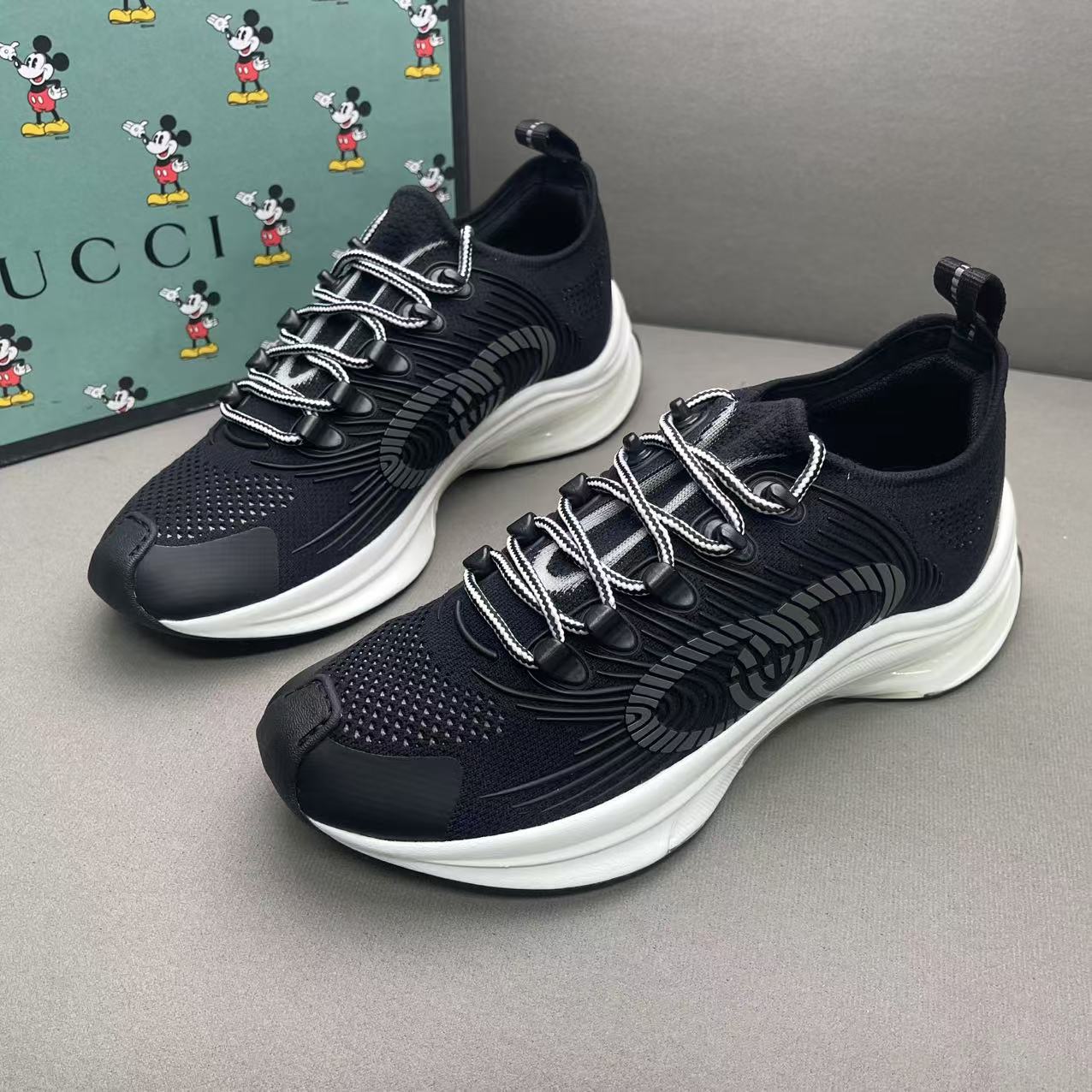全新未使用 GUCCI/古驰 黑色编织网面大logo时尚运动鞋 38.5码