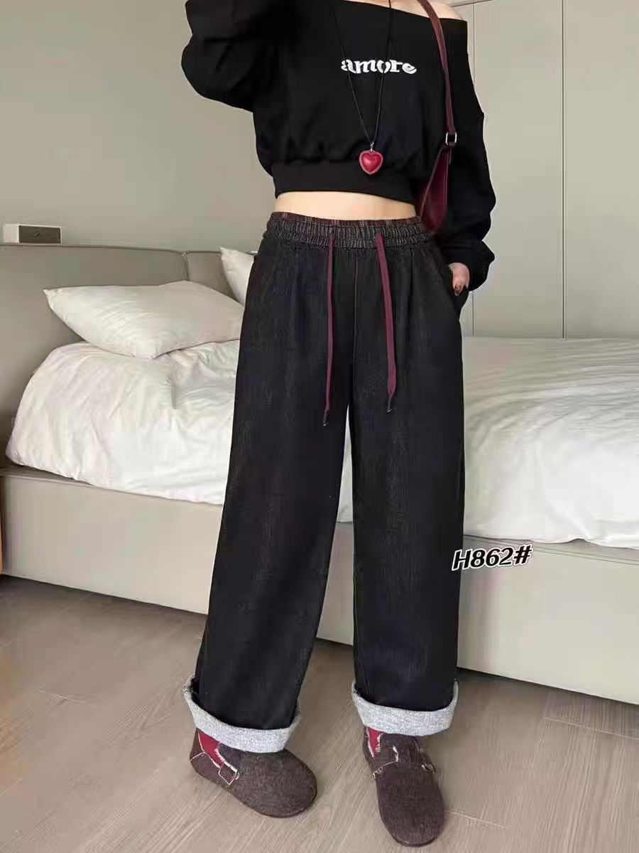 【芸姐】H862黑金植绒显瘦哈伦裤