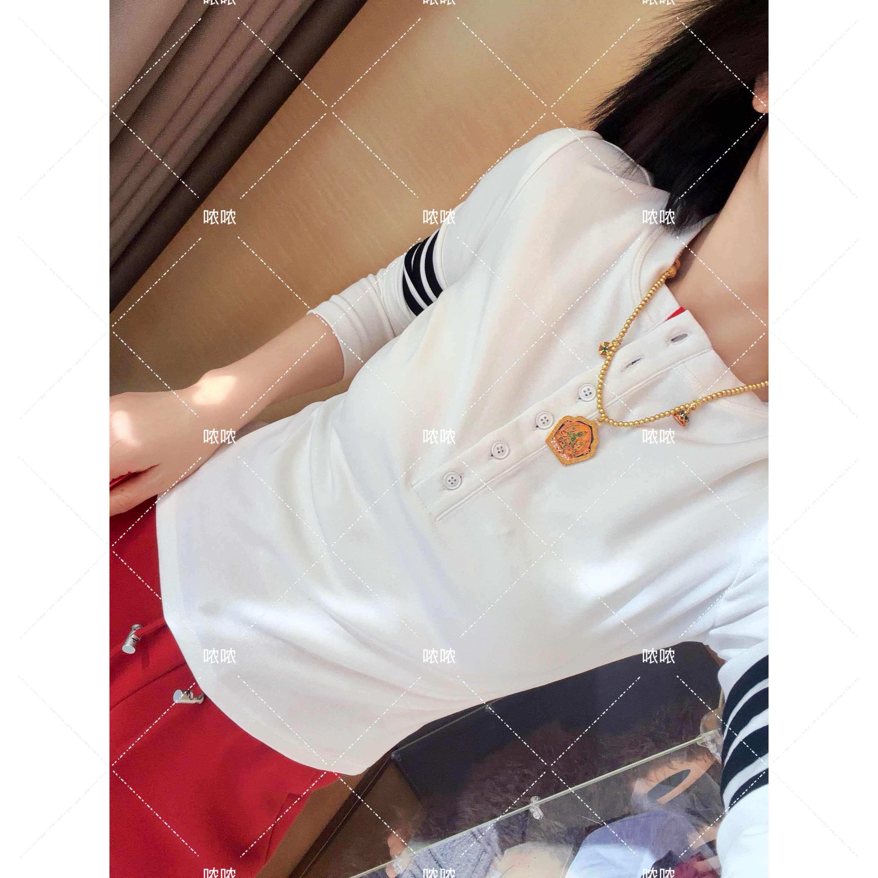 哝NONG【条纹纽扣】-2025秋冬新款条纹纽扣黑色织带上衣01092575