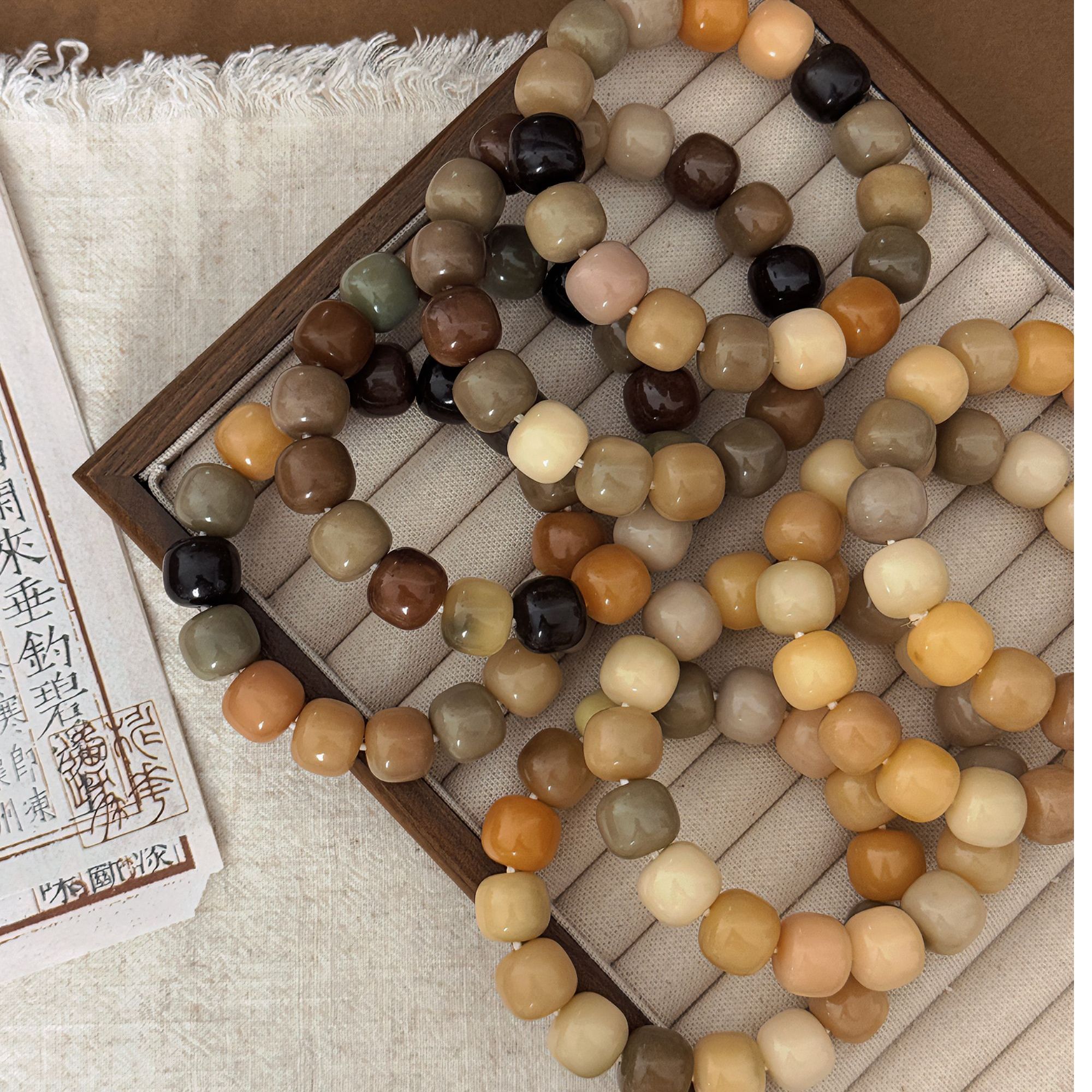 妗雨手作 | 【枫糖红茶】【糯米圆子】·大卡15玉化料桶珠菩提文玩手串