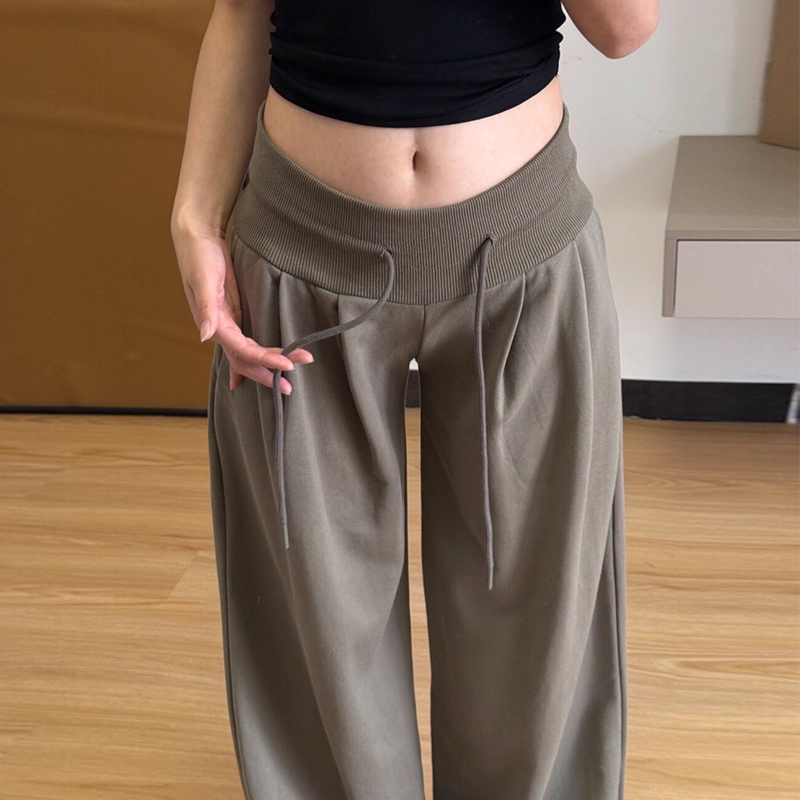 军绿色直筒运动裤女冬季2025新款高腰垂感小个子春秋休闲阔腿卫裤