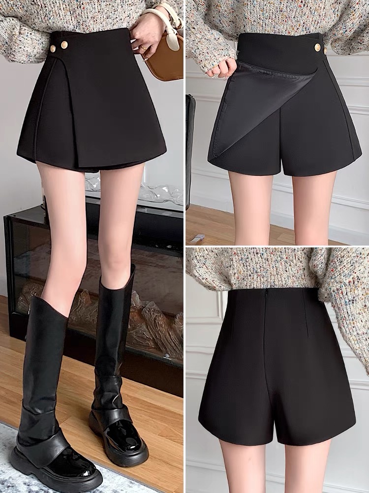 大码不规则西装短裤女高腰显瘦百搭阔腿A字裙裤春秋外穿打底靴裤