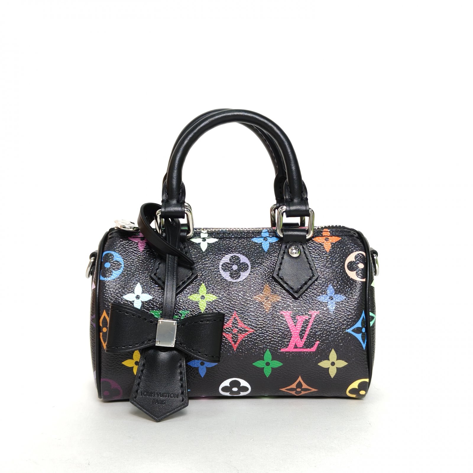 99新 LouisVuitton/路易威登 小花6枫Speedy Nano 16 黑三彩 芯片