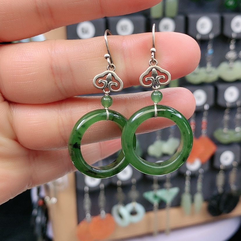 【闪购商品】和田玉耳饰银S925镶嵌精美