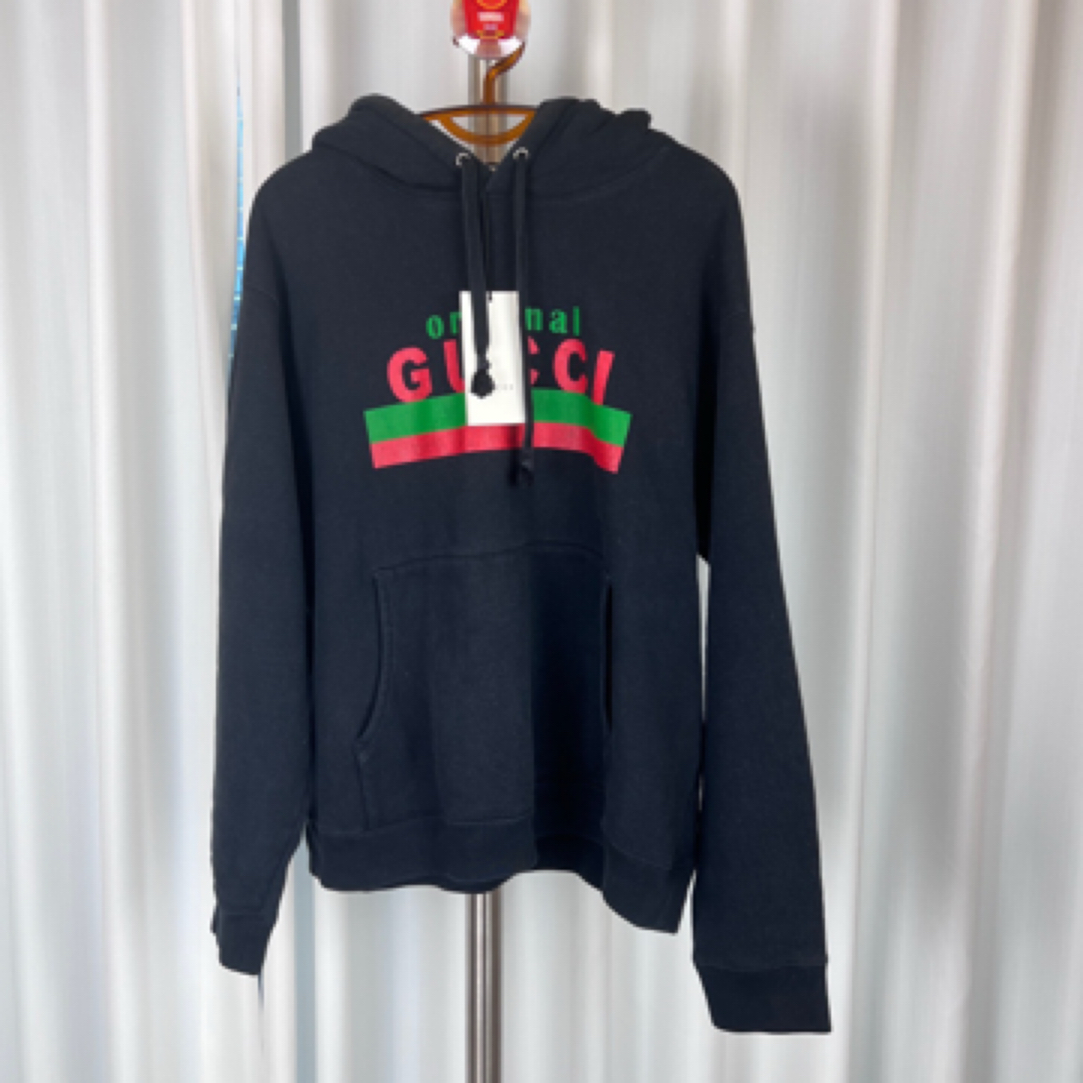 99新 GUCCI/古驰 99新/GUCCI 古驰 红绿条纹黑色logo帽衫 B05148