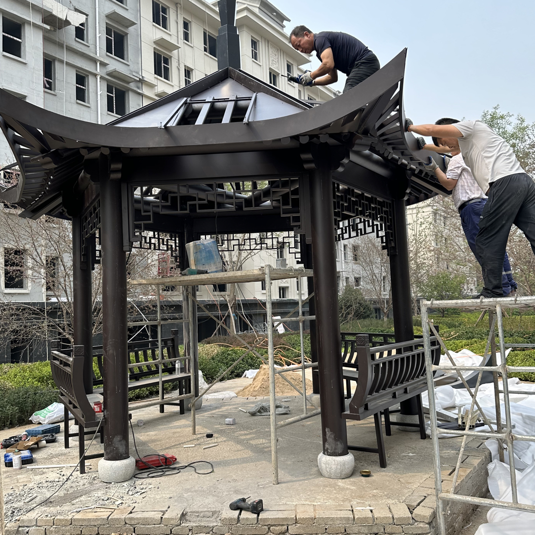 铝代木仿古亭铝合金仿古亭金属长廊仿古铝代木水榭仿古金属建筑