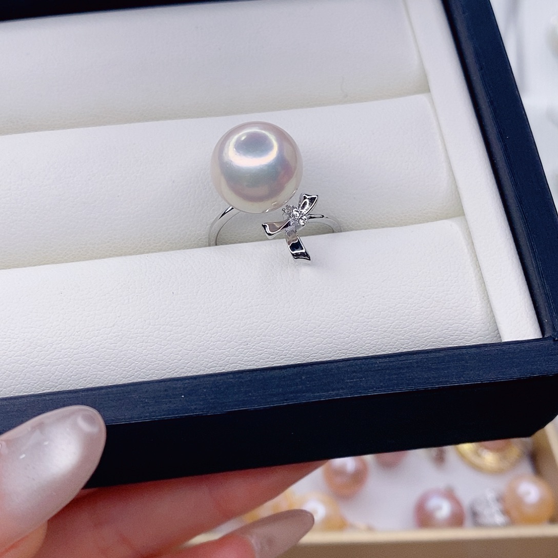 鱼***鱼戒指银S925镶嵌淡水珍珠12➕