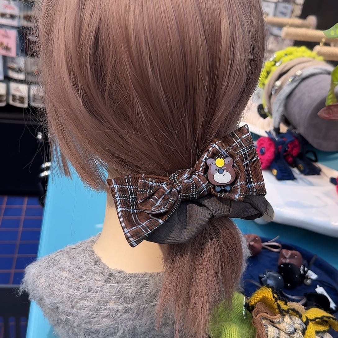 灰色条纹蝴蝶结发圈