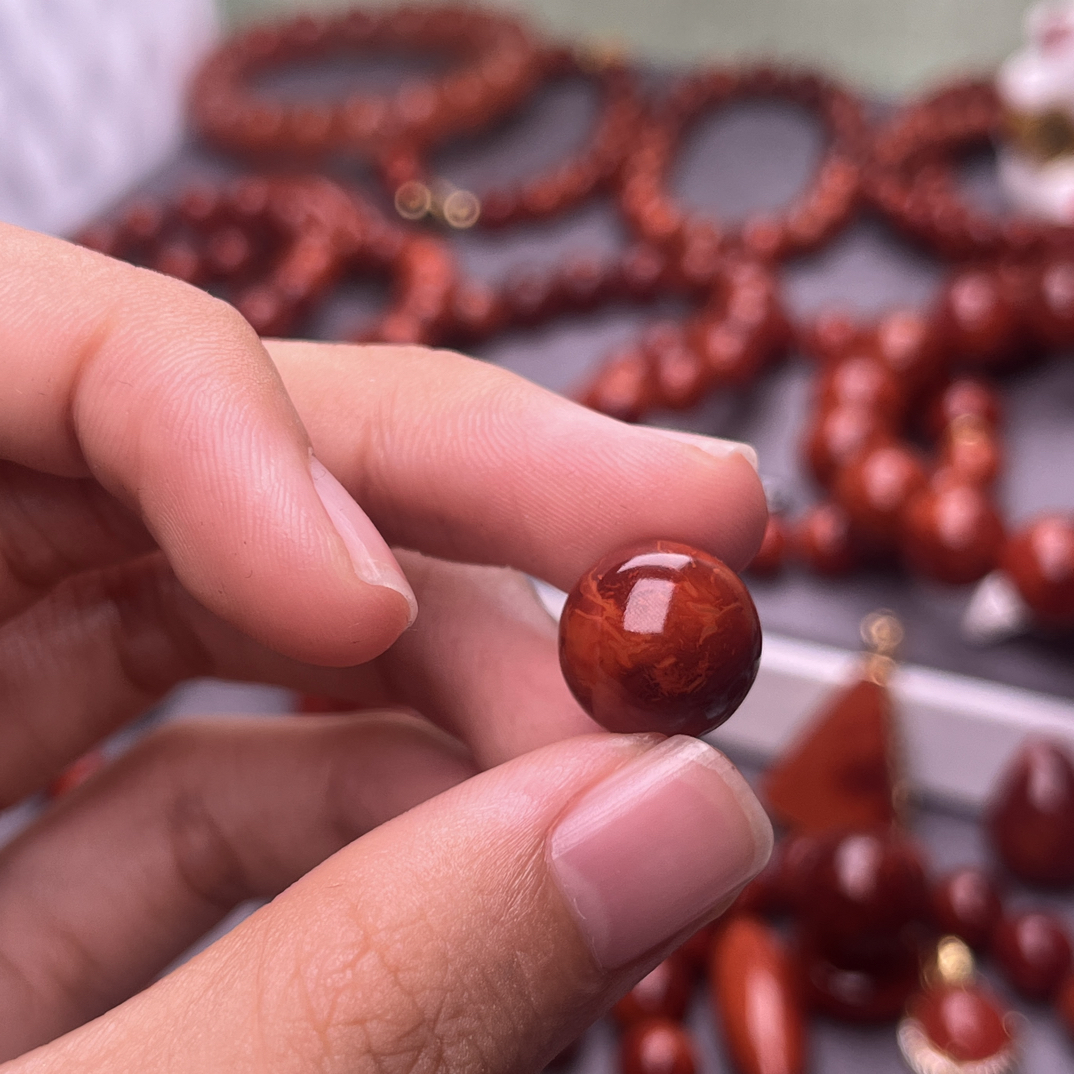 天然原矿）12mm瓦西满肉火焰单珠