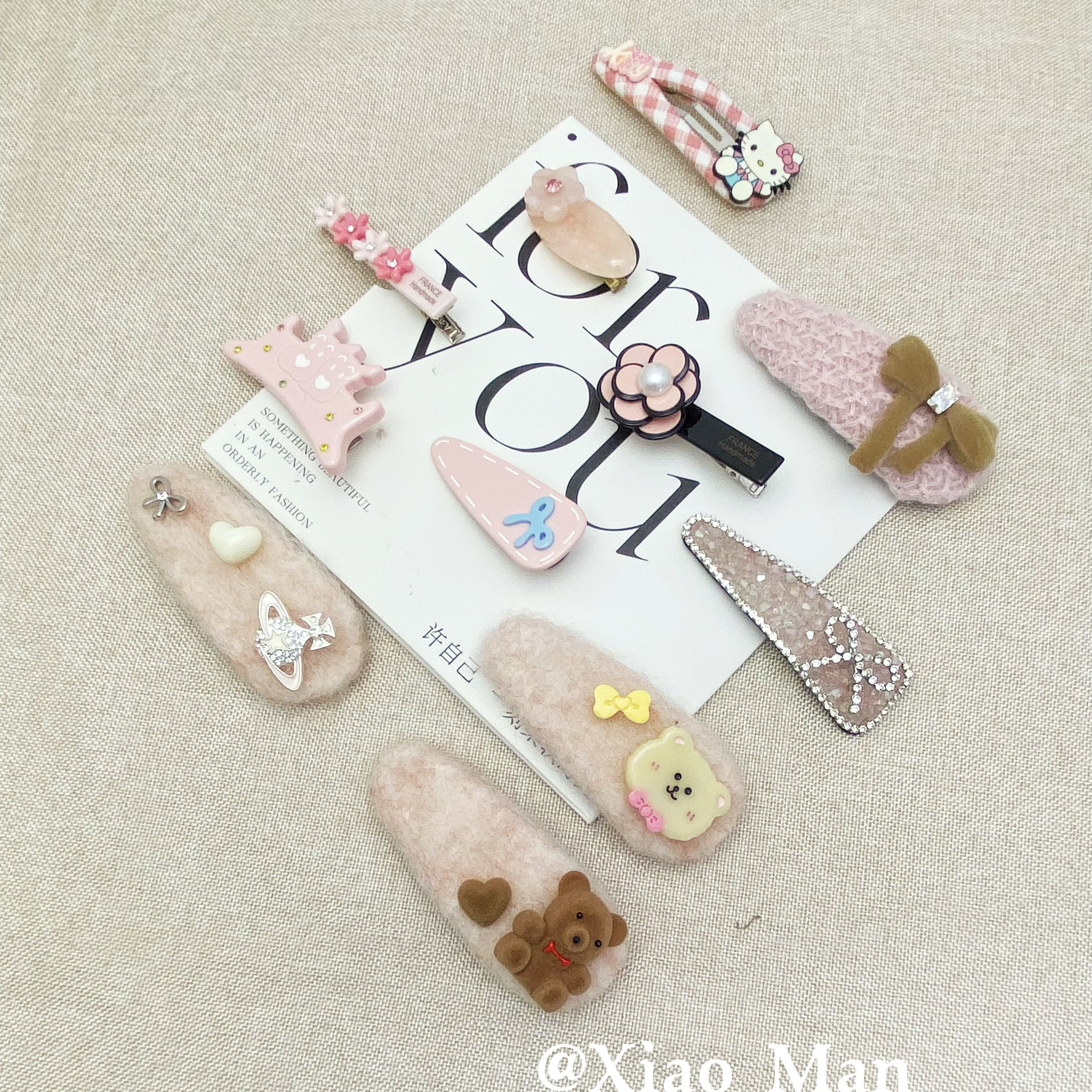 秋冬氛围感毛绒发夹女边夹侧边蝴蝶结一字夹半扎发刘海鸭嘴夹