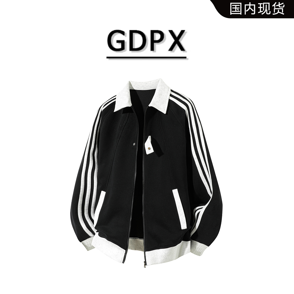 GDRX拼接撞色百搭假两件开衫长袖2025秋季新款男士潮流拉链卫衣