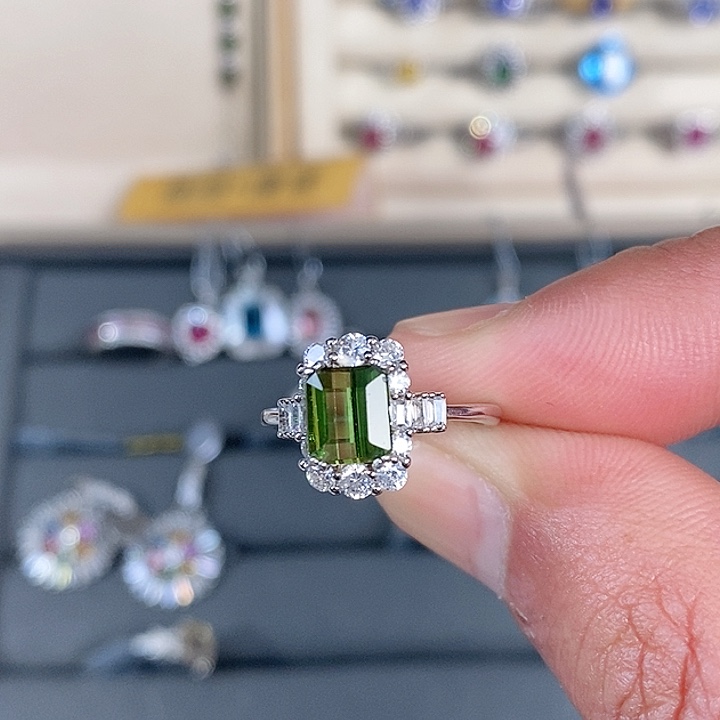 绿色碧玺戒指银S925镶嵌