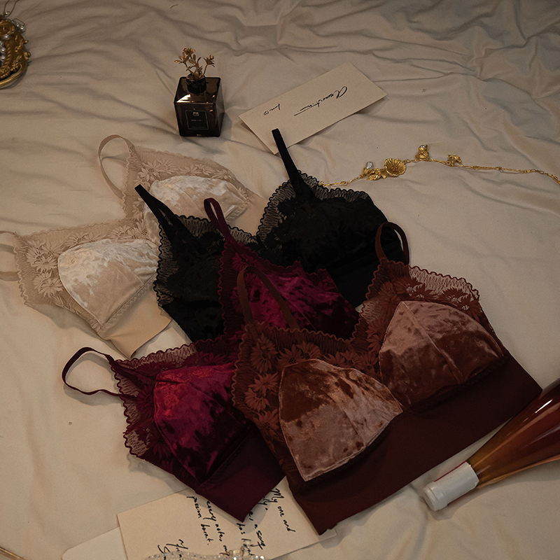 语萱娜【90-210斤】琥珀流光高级感金丝绒大码美背蕾丝文胸AXMB023