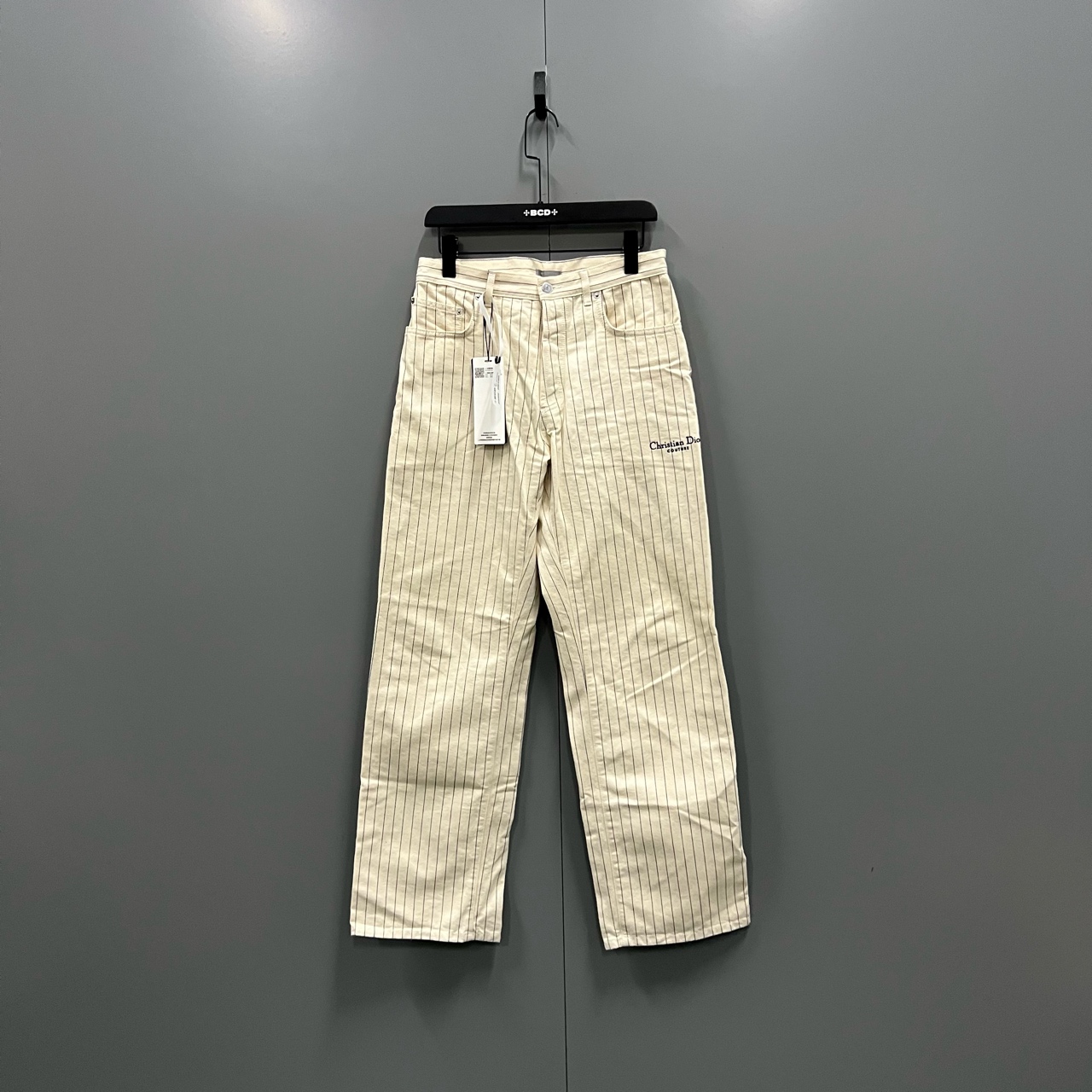 99新 DIOR/迪奥 (ll)条纹刺绣小logo长裤 29码 bc012852