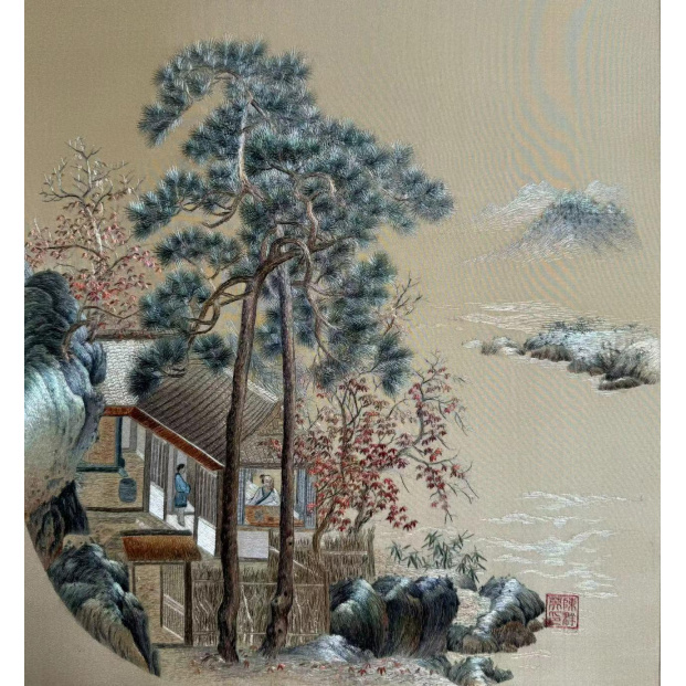 CQYCX仿古山水（秋窗读易图）摆件 30*30