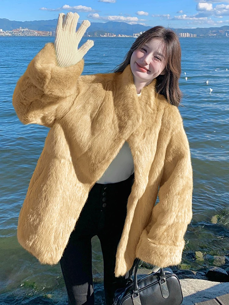 挽袖兔毛外套洋气百搭不挑人爆款外套小个子宽松