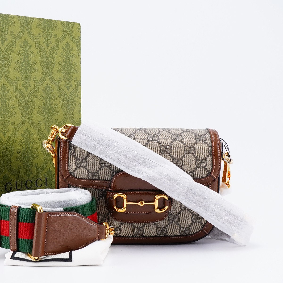 99新 GUCCI/古驰 98新【桔夕静文】1955mini棕色包/BG23004516