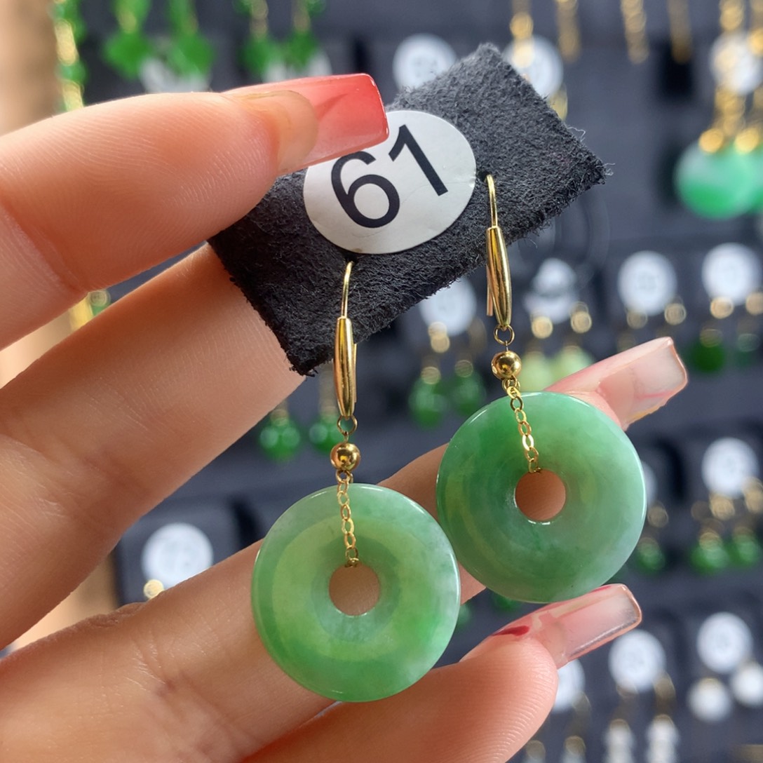 翡翠耳饰18K金镶嵌翡翠