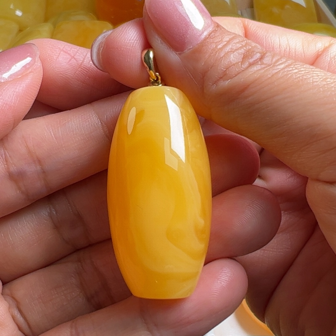 蜜蜡吊坠(不含链)18K金镶嵌无优化