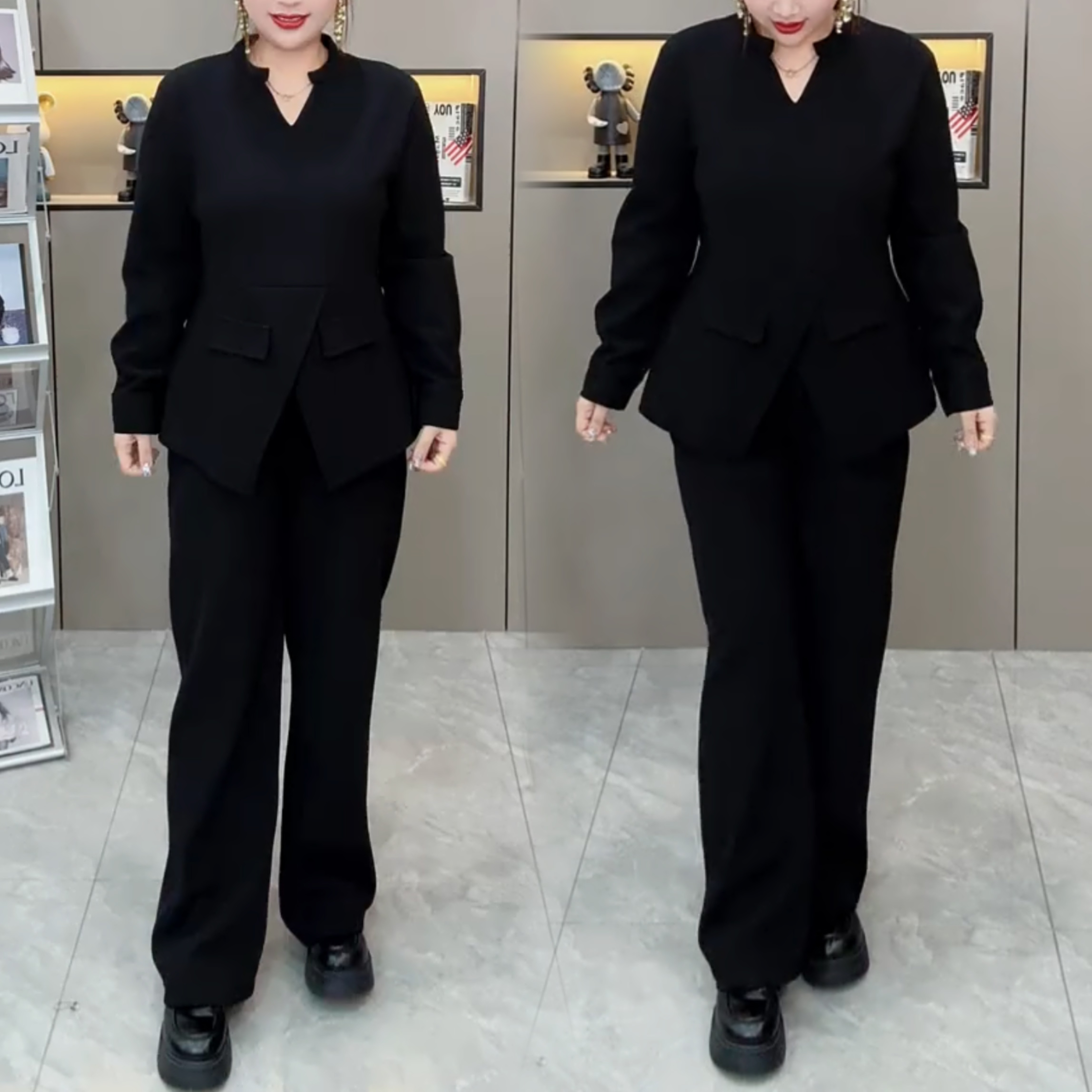 【一整套】小气质西服套装春秋新款时尚气质撞色拼接上衣+西装长裤